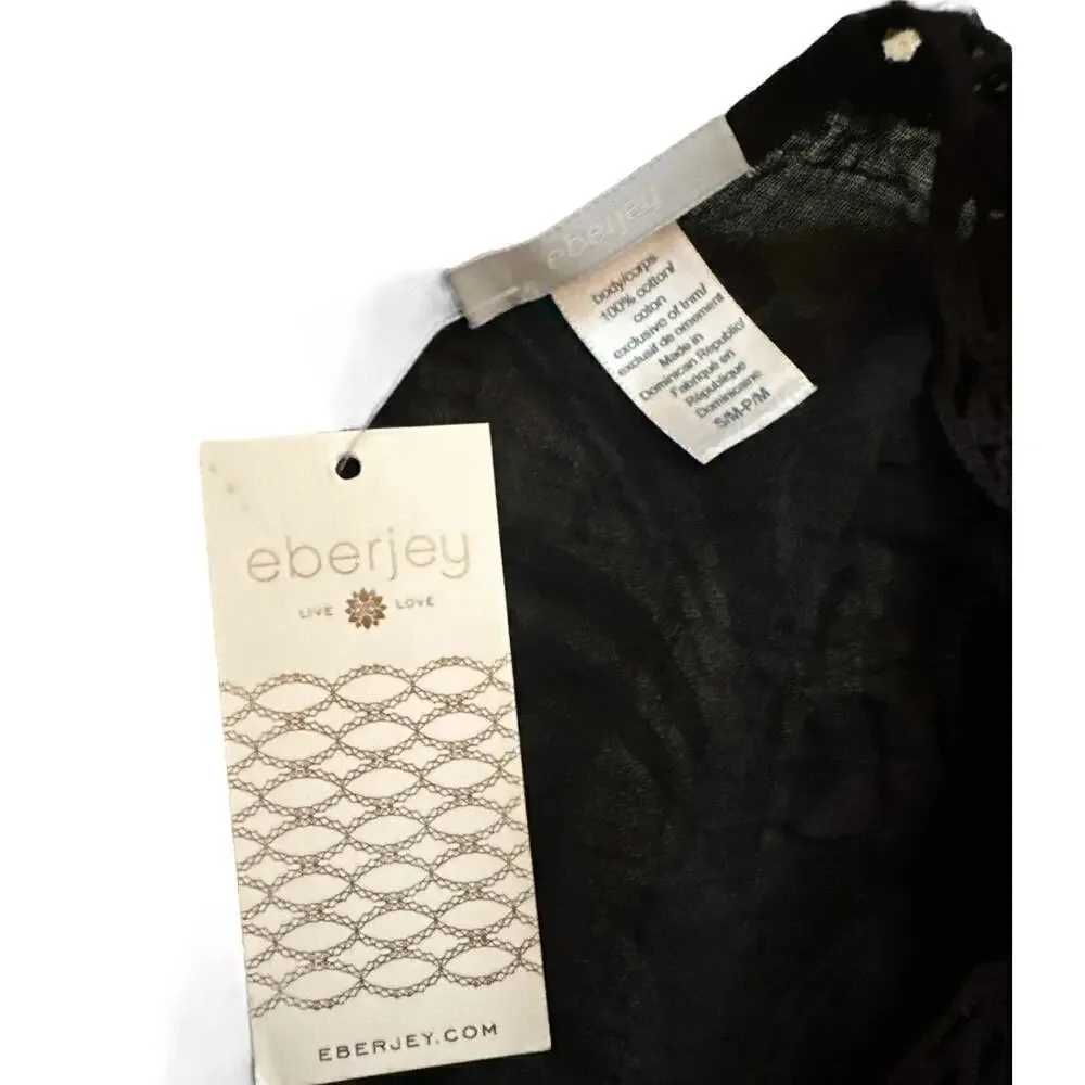 Eberjey Women's Sol Liberty Lace Trimmed Swim Cover-Up Romper Size S/M Black NWT